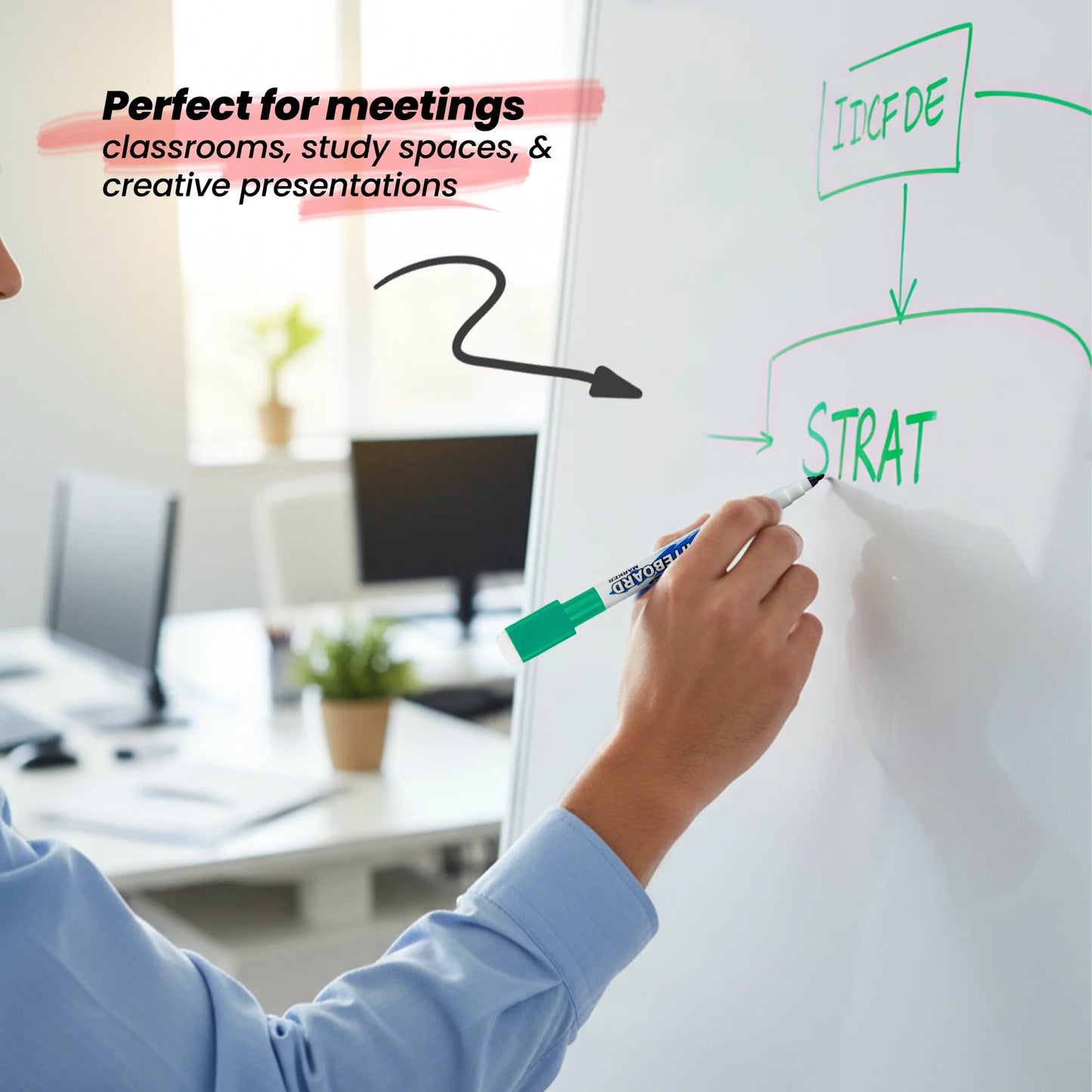 Fine Tip Whiteboard Marker with Duster (10pcs), Extra Precision, Bright Colours, Easy Wipe