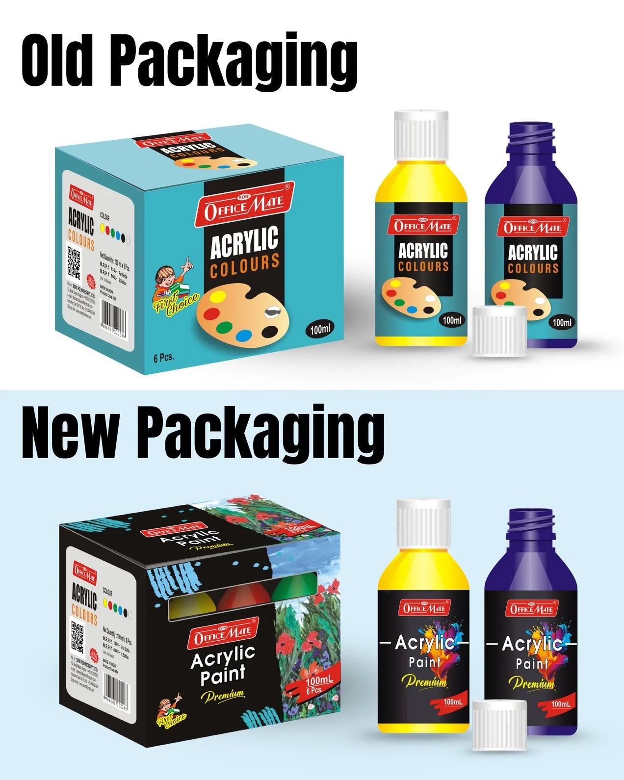 Acrylic Paint Colors (100ml) – Pack of 6, Vibrant Colours, Fast Drying