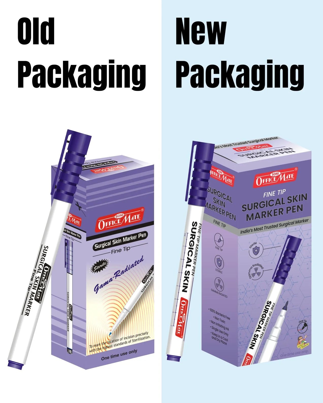 Surgical Skin Markers (10pcs) Sterile, Gamma Radiated, Waterproof, Sweatproof for Accurate Incision Marking, Blue (Violet) Color, Single Use