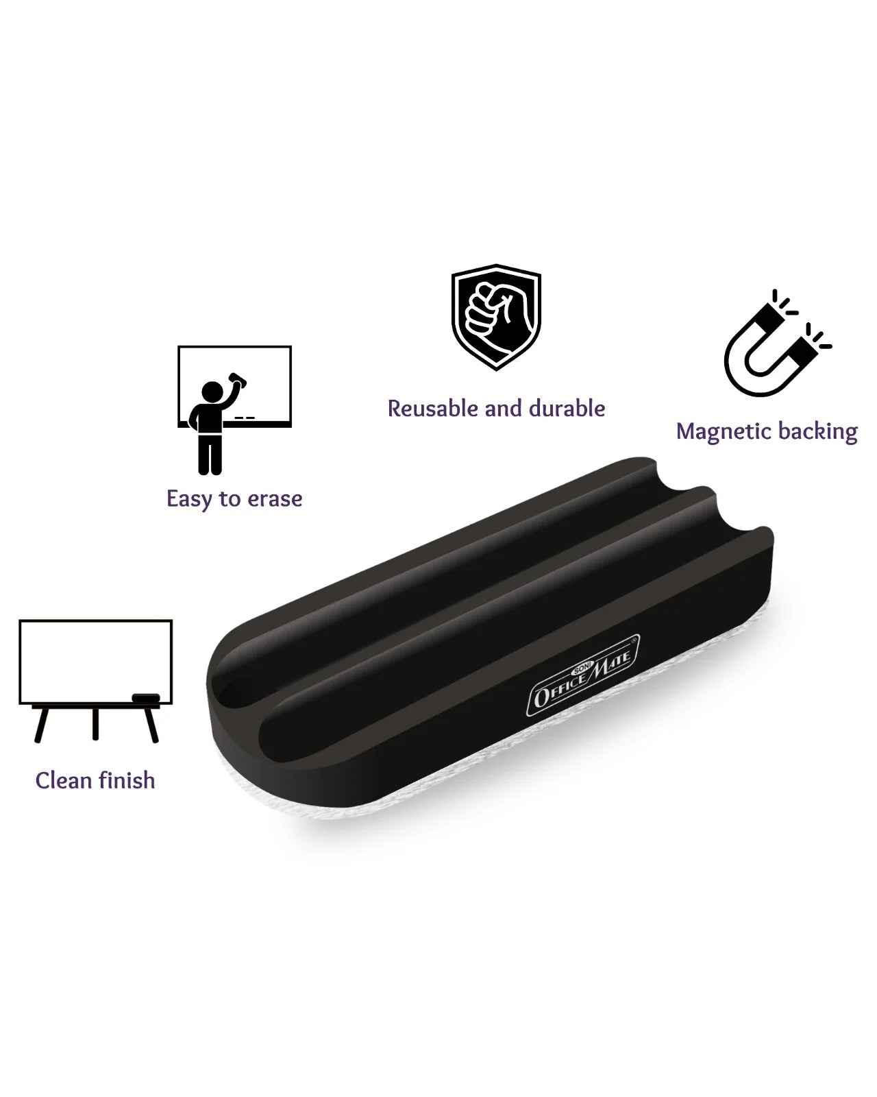 Magnetic Whiteboard Duster with 2 Marker Slots (Without Markers), Ultimate Convenience, Multipurpose