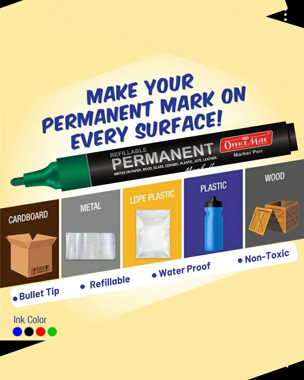 Permanent Combo (4 Permanent Markers + 4 Permanent Markers Inks) Versatile Use, Quick-Drying, Multi-Surface Markers
