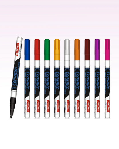Fine Tip Ceramic Marker Set (10pcs) – Ideal for Ceramic Art, Smudge proof Ink  