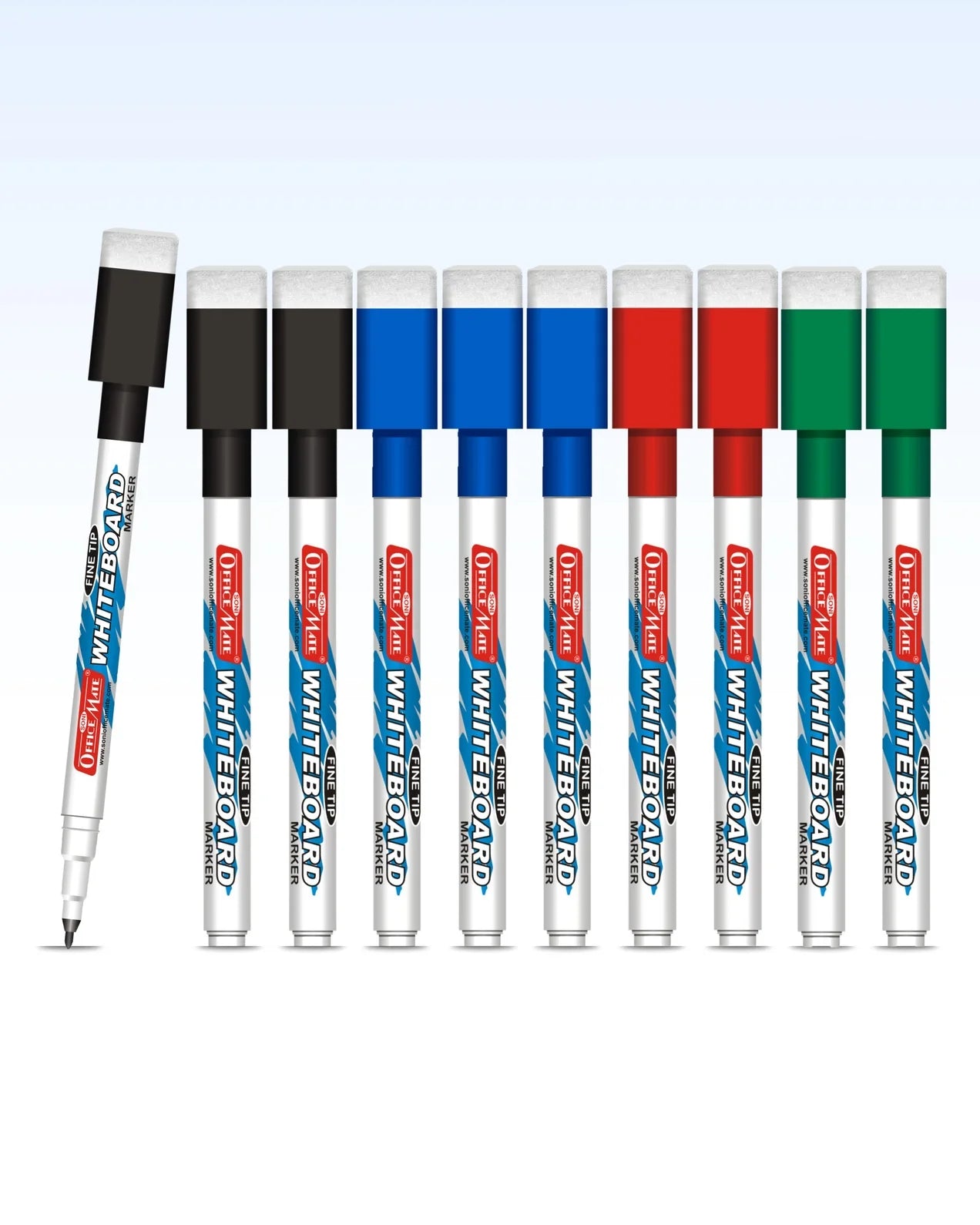 Fine Tip Whiteboard Marker with Duster (10pcs), Extra Precision, Bright Colours, Easy Wipe