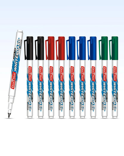Fine Tip Whiteboard Marker (10 pcs), Extra Precision, Bright Colours, Easy Wipe