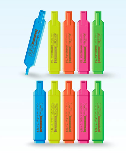 Fluorescent Highlighters (10pcs) – Vibrant Colors, Smooth Flow, 3x Longer Lasting