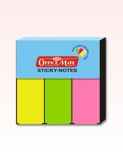 Fluorescent Sticky Note Pads Tray – 100 Sheets (25mm x 76mm x 3 x 100), Bookmarks, Text Highlighter