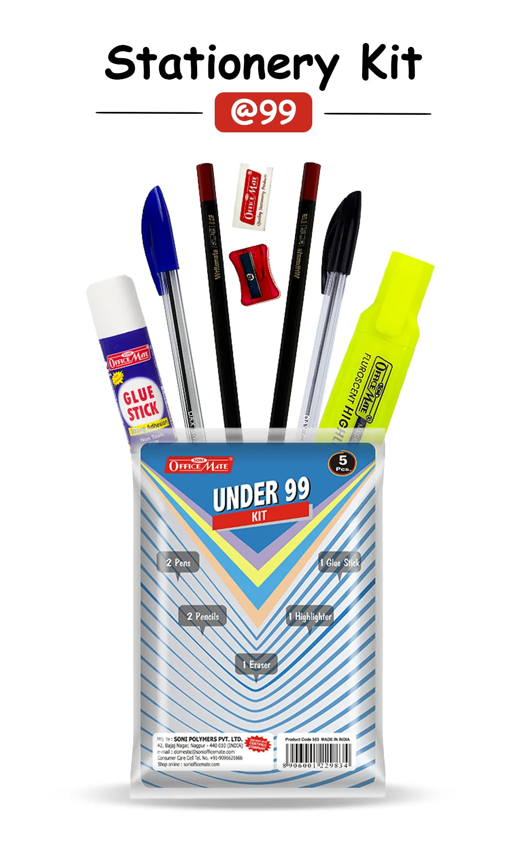 Stationery Kit @99, All-in-One Writing Kit, Ideal Gift for Kids, Students & Office Use