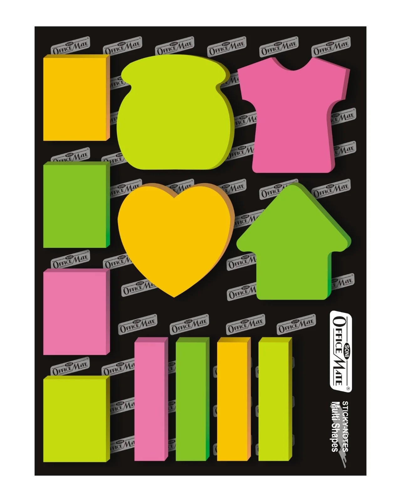 Multi-Shape Fluorescent Sticky Notes Chart – 12 Bright and Colourful Designs, Effective Note-Taking & Organizing