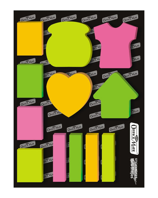 Multi-Shape Fluorescent Sticky Notes Chart – 12 Bright and Colourful Designs, Effective Note-Taking & Organizing