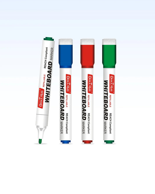 Regular Whiteboard Marker with Duster on cap, Assorted Colour (4 pcs), Vibrant Colours, Eco-friendly, Easy Wipe