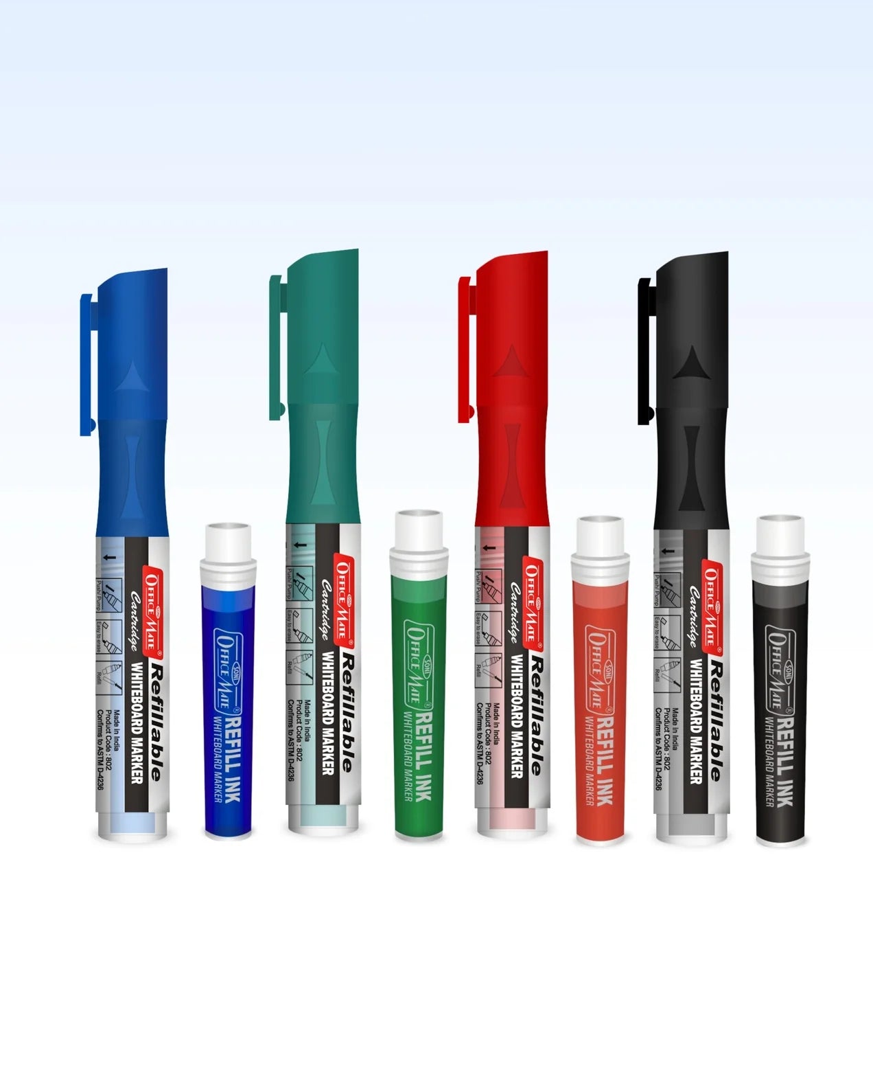 Refillable Cartridges Whiteboard Markers Combo (4 Cartridges Whiteboard Markers + 4 Cartridges) Vibrant Colours, Eco-Friendly, Lasts Longer
