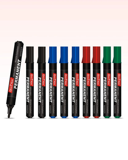 Regular Permanent Markers (Anti-Roll Cap), (10 pcs), Versatile Use, Quick-Drying, Multi-Surface Markers
