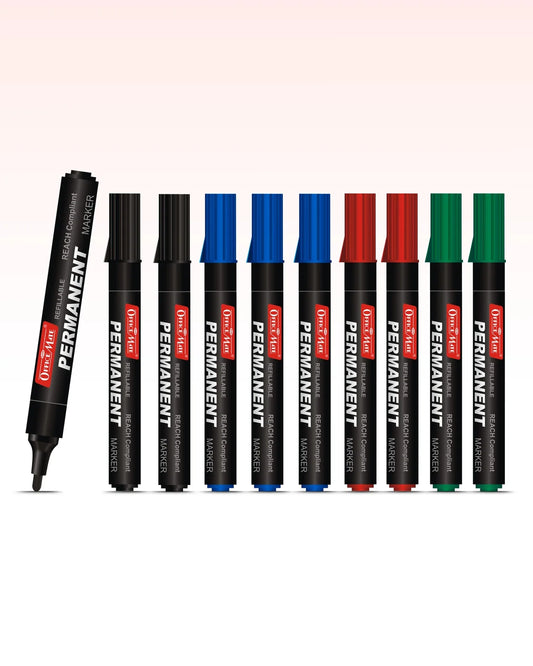 Regular Permanent Markers (Anti-Roll Cap), (10 pcs), Versatile Use, Quick-Drying, Multi-Surface Markers