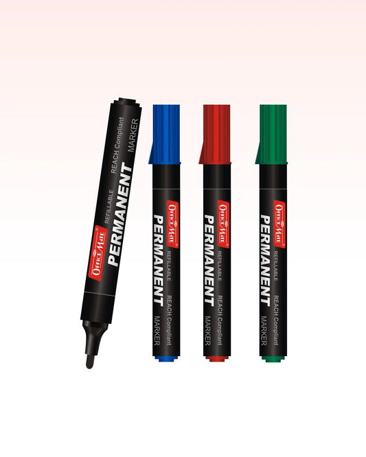 Regular Permanent Markers (Anti-Roll Cap), Assorted Colour (4 pcs), Versatile Use, Quick-Drying, Multi-Surface Markers