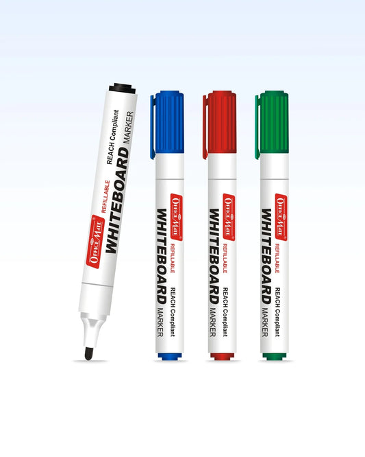 Regular Whiteboard Marker (Cap with a Clip), Assorted Colour (4 pcs), Vibrant Colour, Eco-Friendly, Easy to Wipe