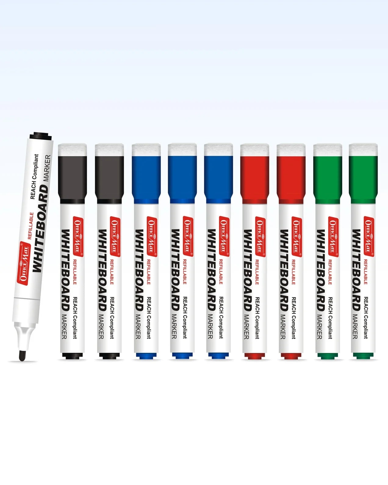 Regular Whiteboard Marker with Duster on cap ( 10 pcs ), Vibrant Colours, Eco-friendly, Easy Wipe