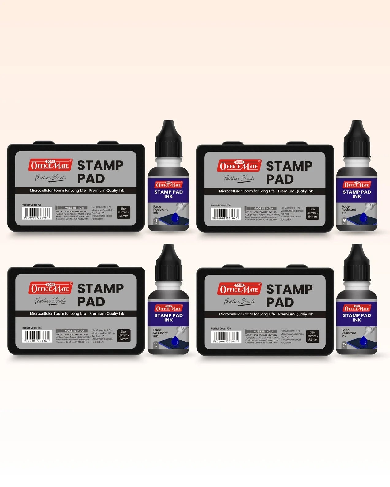 Stamp Pad Combo (4 Stamp Pads + 4 Inks), Long-Lasting Impressions, Quick-Drying Ink for Any Project