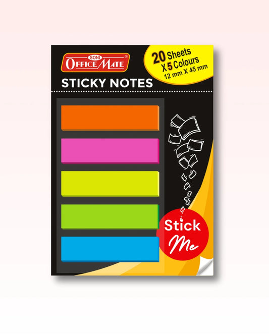 Transparent Sticky Notes (12mm X 45mm X 20 Sheets X 5 Colors), Bookmarks, Text Highlighter