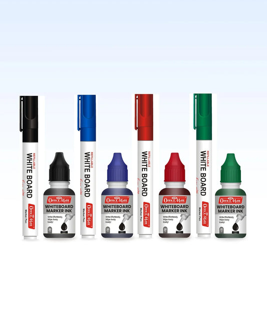Whiteboard Combo (4 Whiteboard Markers + 4 Marker Inks) Vibrant Colours, Eco-friendly, Easy Wipe