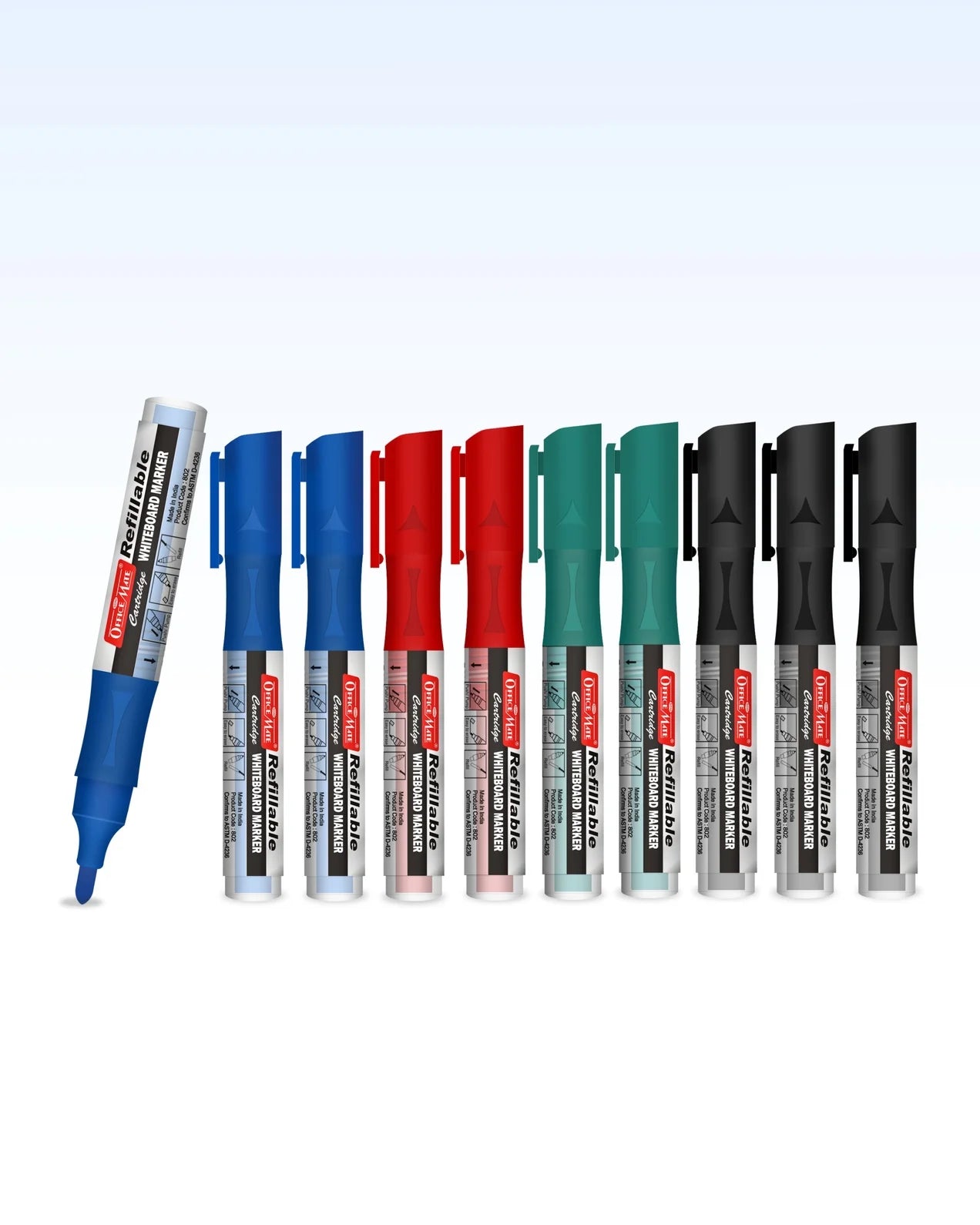 Whiteboard Marker with Refillable Cartridge (10pcs) Vibrant Colours, Eco-Friendly, Lasts Longer