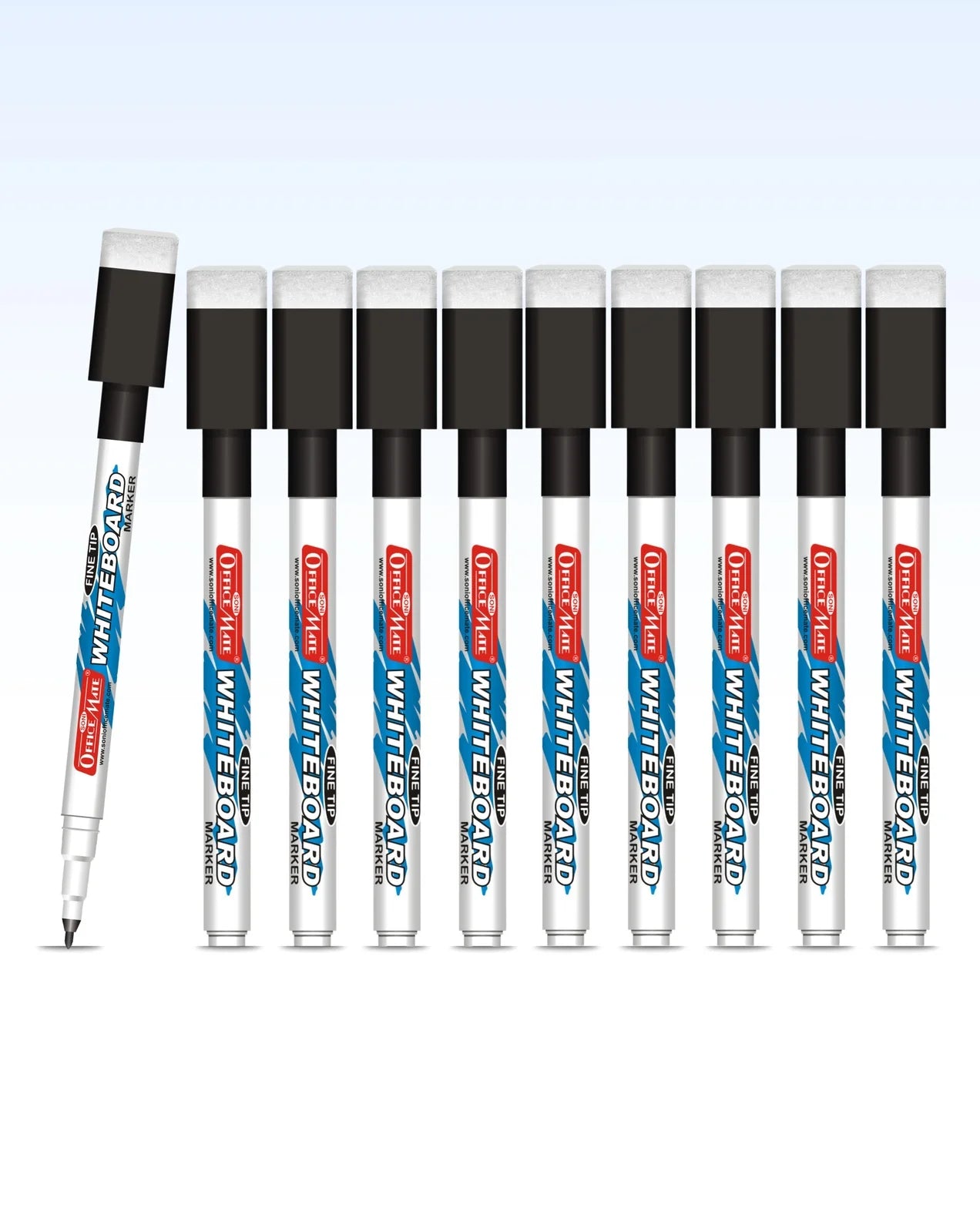 Fine Tip Whiteboard Marker with Duster (10pcs), Extra Precision, Bright Colours, Easy Wipe