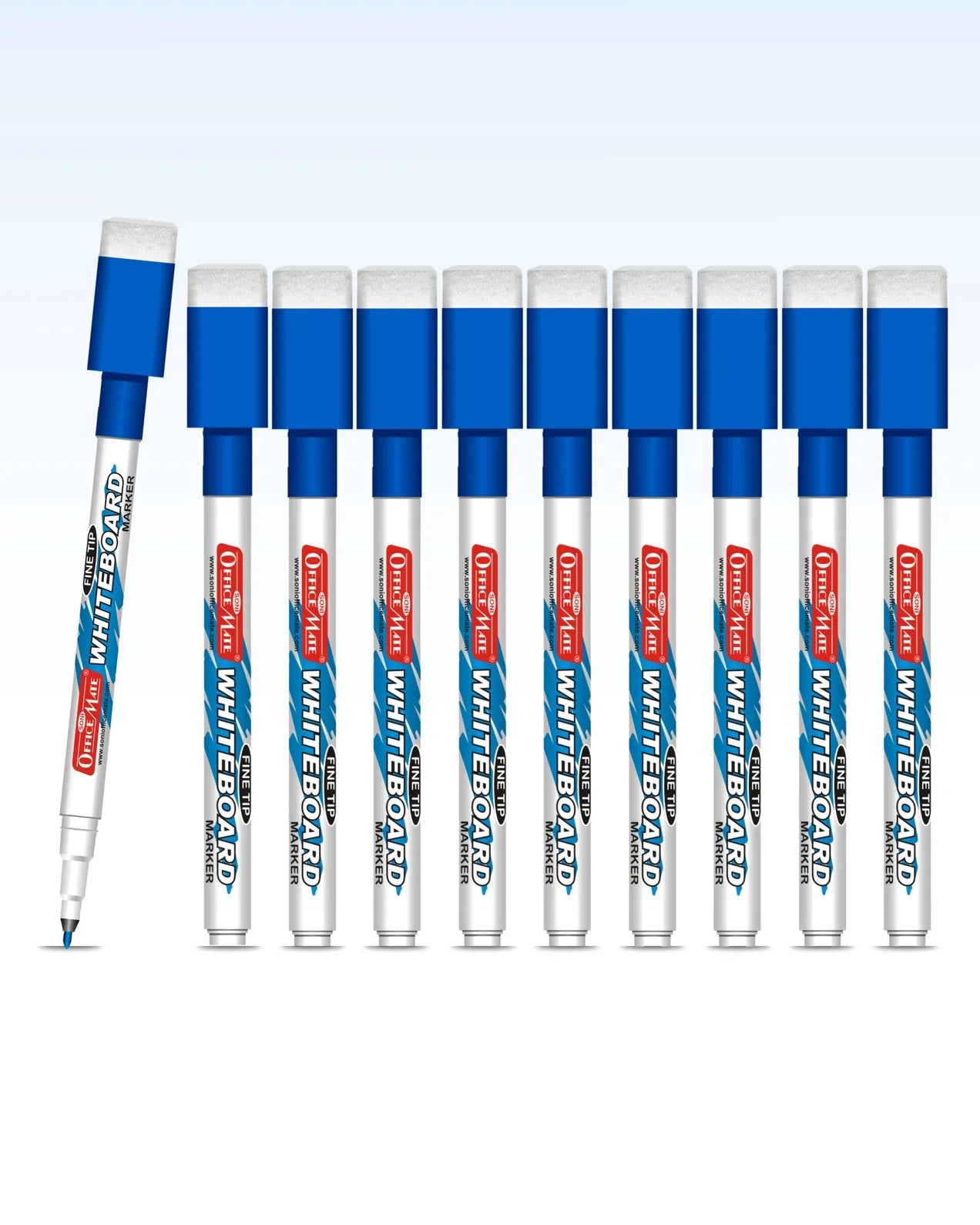 Fine Tip Whiteboard Marker with Duster (10pcs), Extra Precision, Bright Colours, Easy Wipe