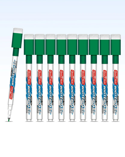 Fine Tip Whiteboard Marker with Duster (10pcs), Extra Precision, Bright Colours, Easy Wipe