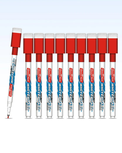 Fine Tip Whiteboard Marker with Duster (10pcs), Extra Precision, Bright Colours, Easy Wipe