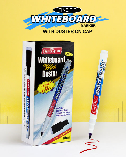Fine Tip Whiteboard Marker with Duster (10pcs), Extra Precision, Bright Colours, Easy Wipe