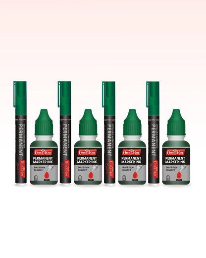Permanent Combo (4 Permanent Markers + 4 Permanent Markers Inks) Versatile Use, Quick-Drying, Multi-Surface Markers