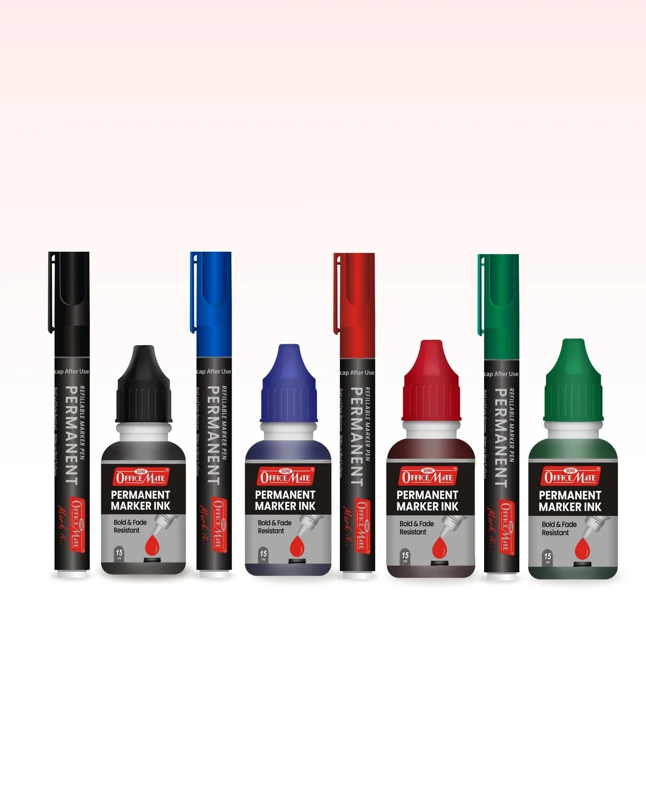 Permanent Combo (4 Permanent Markers + 4 Permanent Markers Inks) Versatile Use, Quick-Drying, Multi-Surface Markers