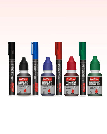 Permanent Combo (4 Permanent Markers + 4 Permanent Markers Inks) Versatile Use, Quick-Drying, Multi-Surface Markers