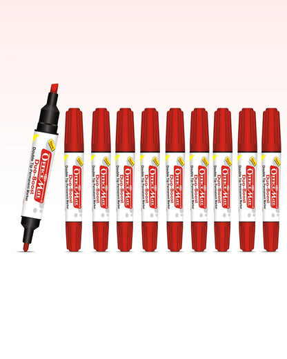 Permanent Marker Double Tip (Bullet + Chisel Tip) – Pack of 10, Quick-Drying, Multi-Surface Marker