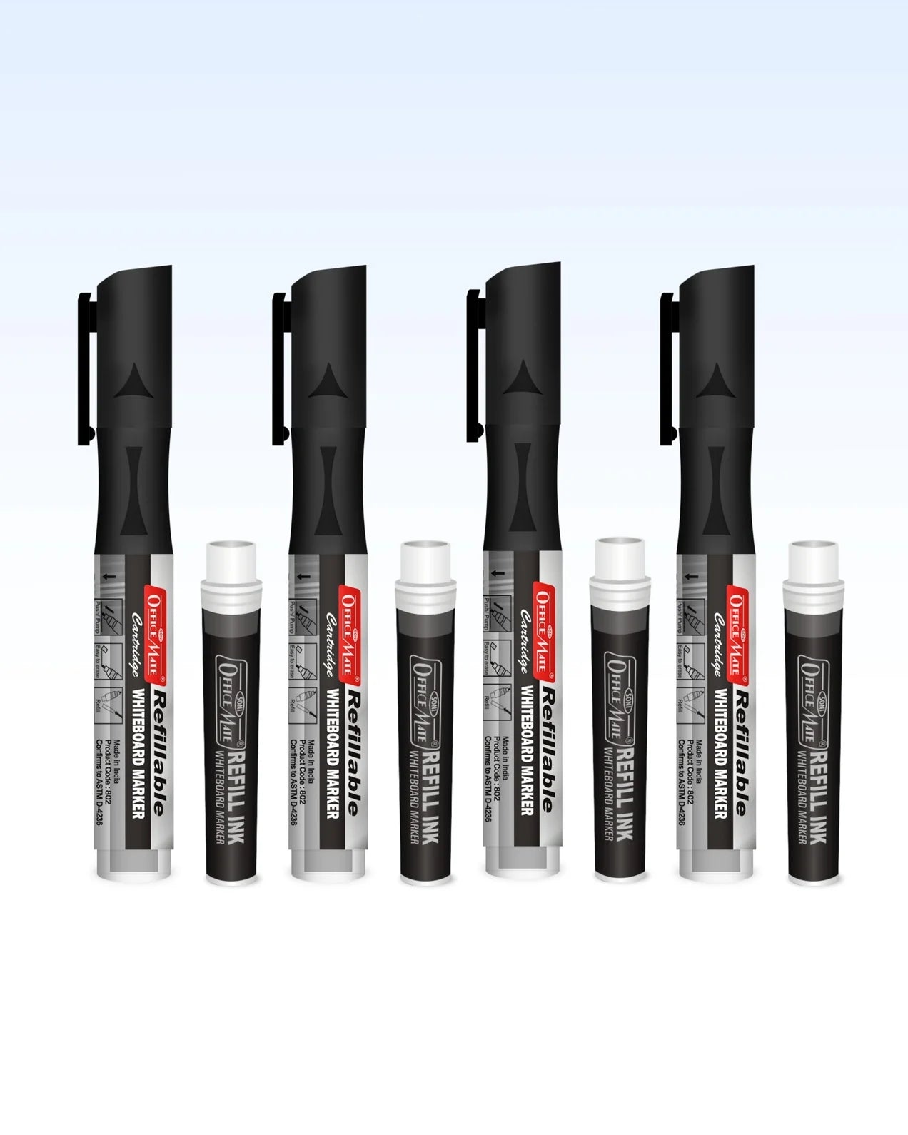 Refillable Cartridges Whiteboard Markers Combo (4 Cartridges Whiteboard Markers + 4 Cartridges) Vibrant Colours, Eco-Friendly, Lasts Longer