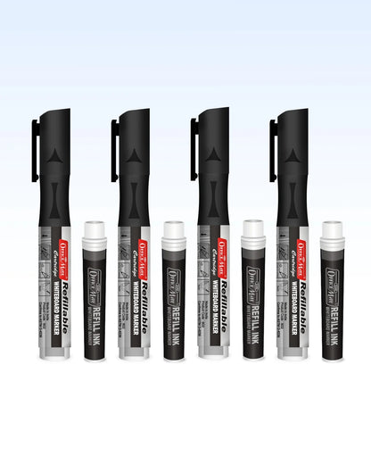 Refillable Cartridges Whiteboard Markers Combo (4 Cartridges Whiteboard Markers + 4 Cartridges) Vibrant Colours, Eco-Friendly, Lasts Longer