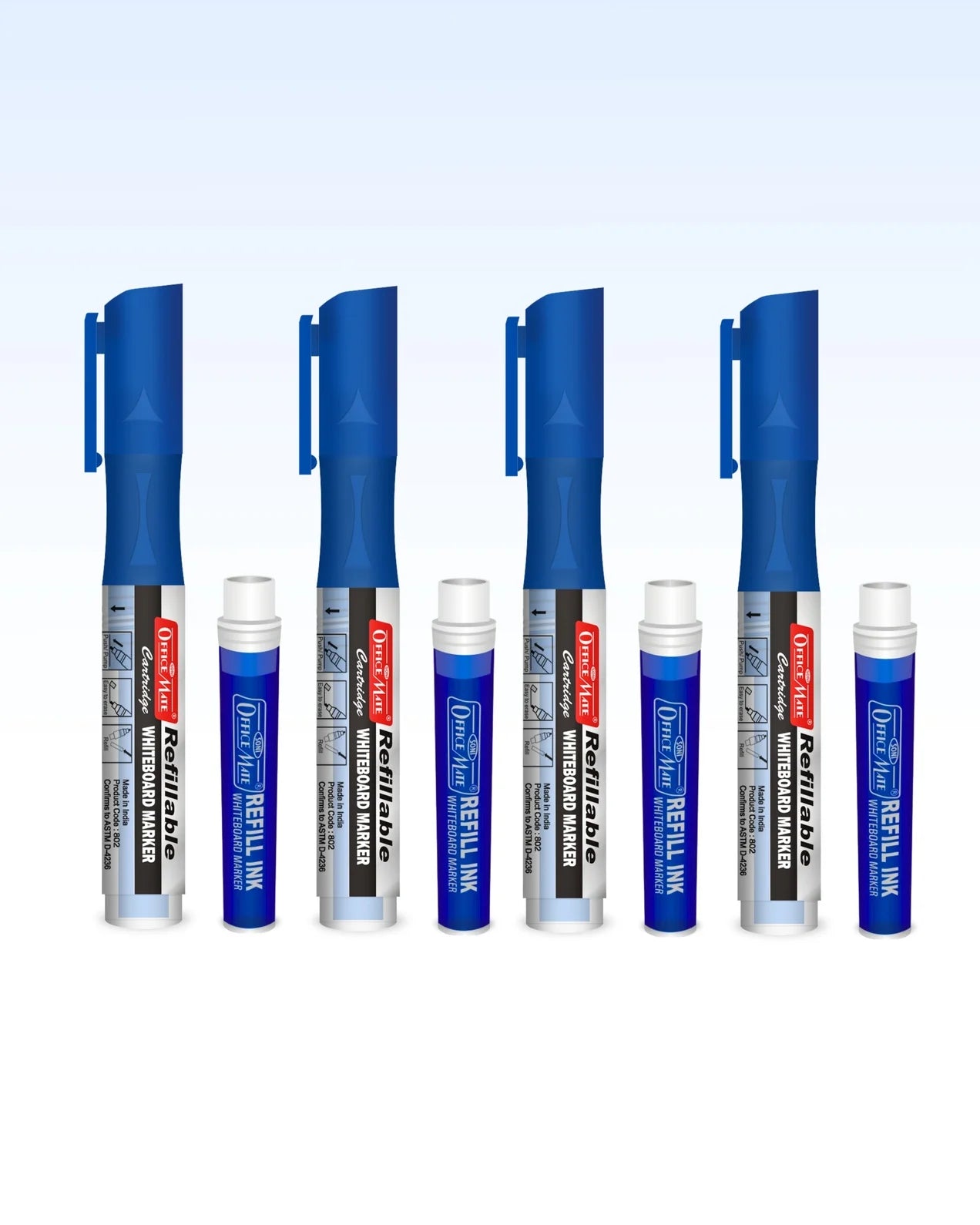 Refillable Cartridges Whiteboard Markers Combo (4 Cartridges Whiteboard Markers + 4 Cartridges) Vibrant Colours, Eco-Friendly, Lasts Longer