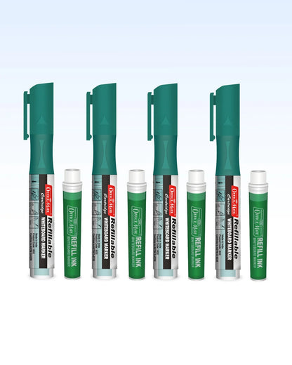 Refillable Cartridges Whiteboard Markers Combo (4 Cartridges Whiteboard Markers + 4 Cartridges) Vibrant Colours, Eco-Friendly, Lasts Longer