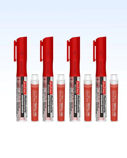 Refillable Cartridges Whiteboard Markers Combo (4 Cartridges Whiteboard Markers + 4 Cartridges) Vibrant Colours, Eco-Friendly, Lasts Longer