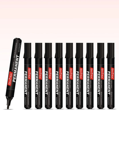 Regular Permanent Markers (Anti-Roll Cap), (10 pcs), Versatile Use, Quick-Drying, Multi-Surface Markers