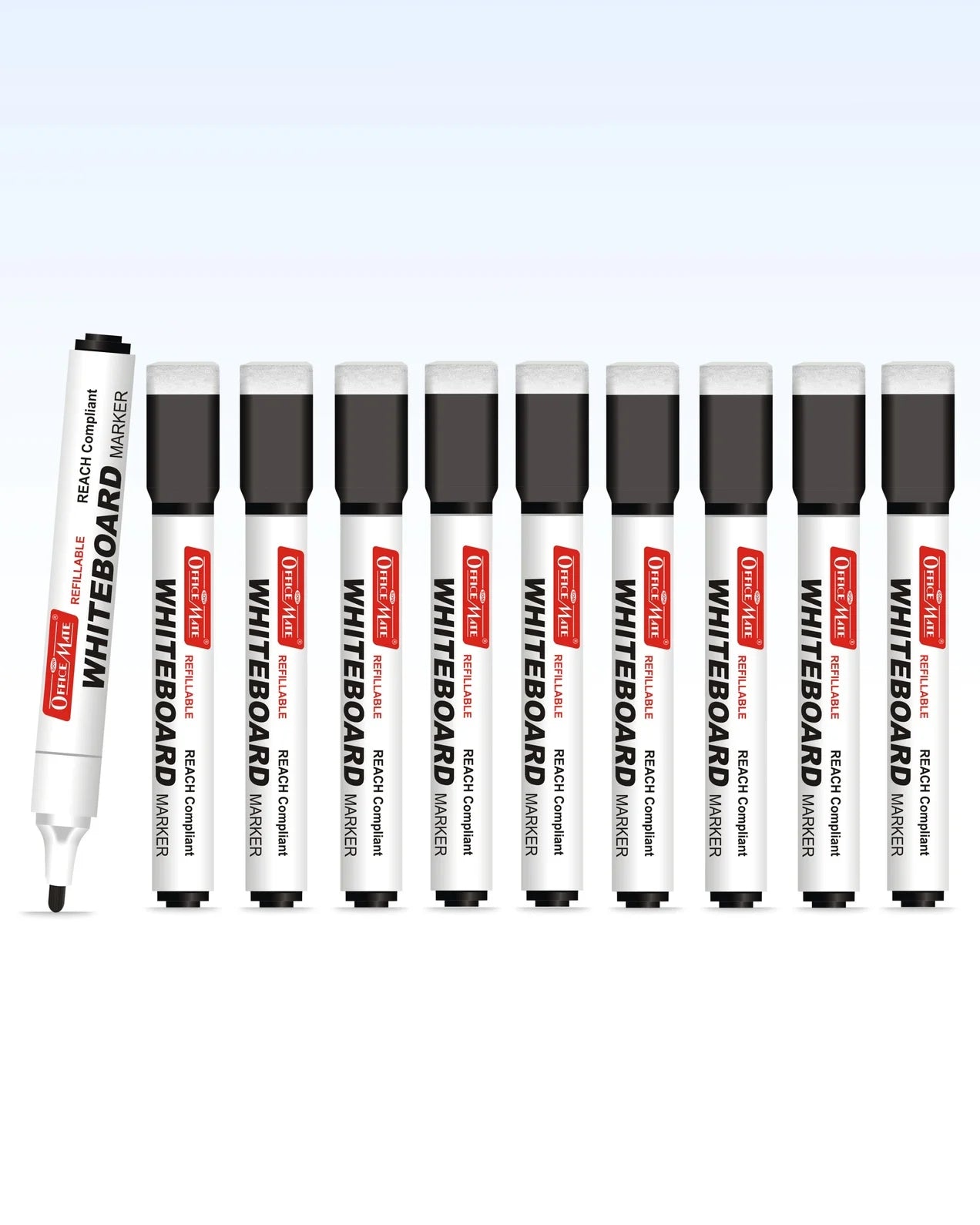Regular Whiteboard Marker with Duster on cap ( 10 pcs ), Vibrant Colours, Eco-friendly, Easy Wipe