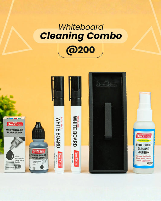 Whiteboard Cleaning Combo – 2 Refillable Markers, 15ml Ink & 2-Slot Duster, Easy Writing & Effortless Erasing for Office & School