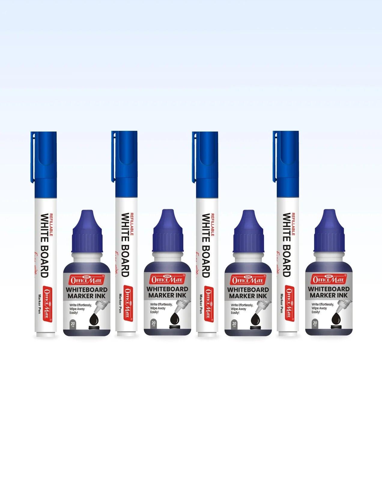 Whiteboard Combo (4 Whiteboard Markers + 4 Marker Inks) Vibrant Colours, Eco-friendly, Easy Wipe