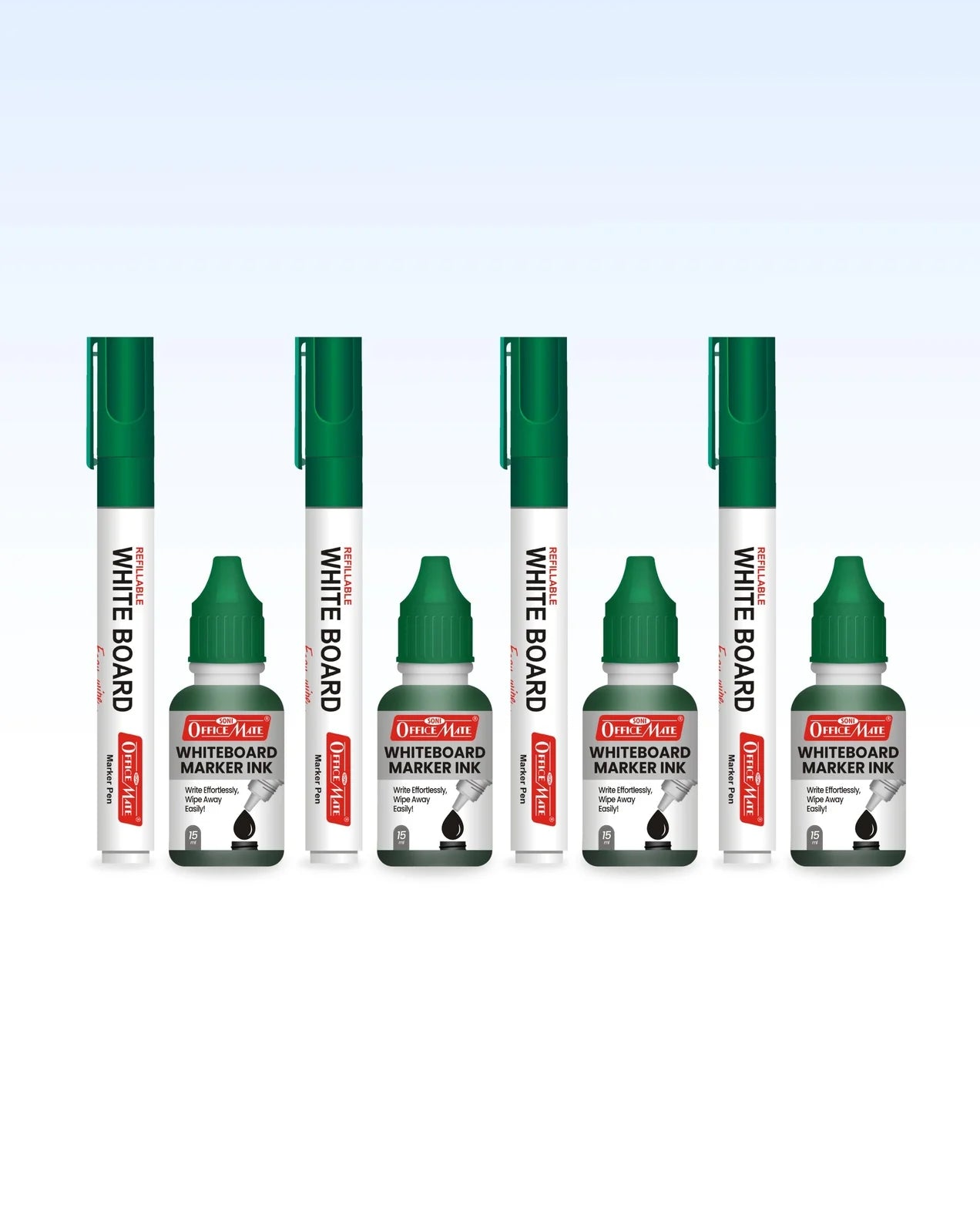 Whiteboard Combo (4 Whiteboard Markers + 4 Marker Inks) Vibrant Colours, Eco-friendly, Easy Wipe