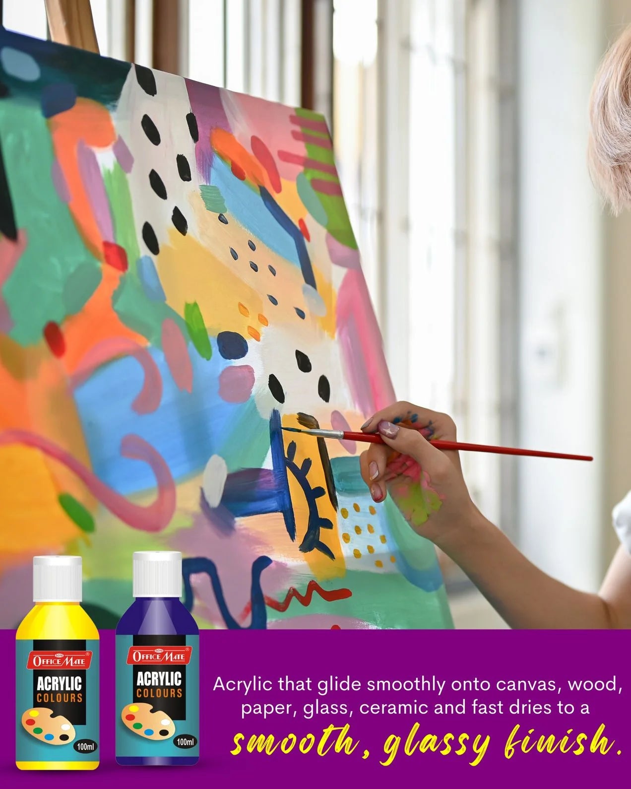 Acrylic Paint Colors (100ml) – Pack of 6, Vibrant Colours, Fast Drying