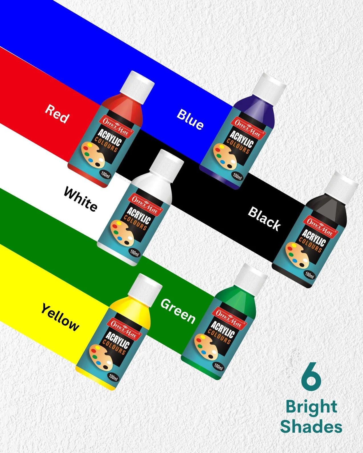 Acrylic Paint Colors (100ml) – Pack of 6, Vibrant Colours, Fast Drying