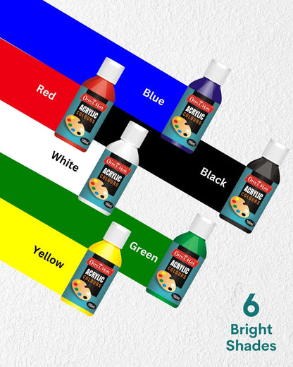 Acrylic Paint Colors (100ml) – Pack of 6, Vibrant Colours, Fast Drying