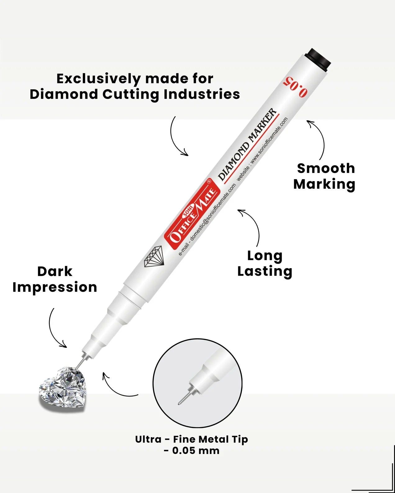 Diamond Marker (10pcs), Ultra-Fine 0.05 mm Tip for Precision Marking on Diamond & Glass, Permanent, Fade-Resistant, Smooth Application
