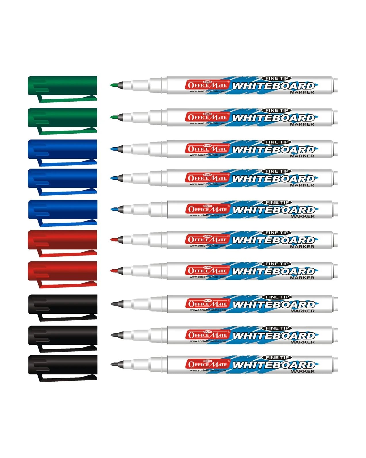 Fine Tip Whiteboard Marker (10 pcs), Extra Precision, Bright Colours, Easy Wipe