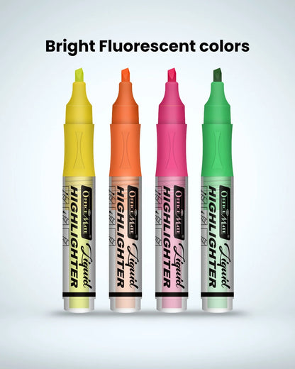 Fluorescent Liquid Highlighter Markers (4pcs) – Vibrant Colours, Smooth Flow, 3x Longer Lasting