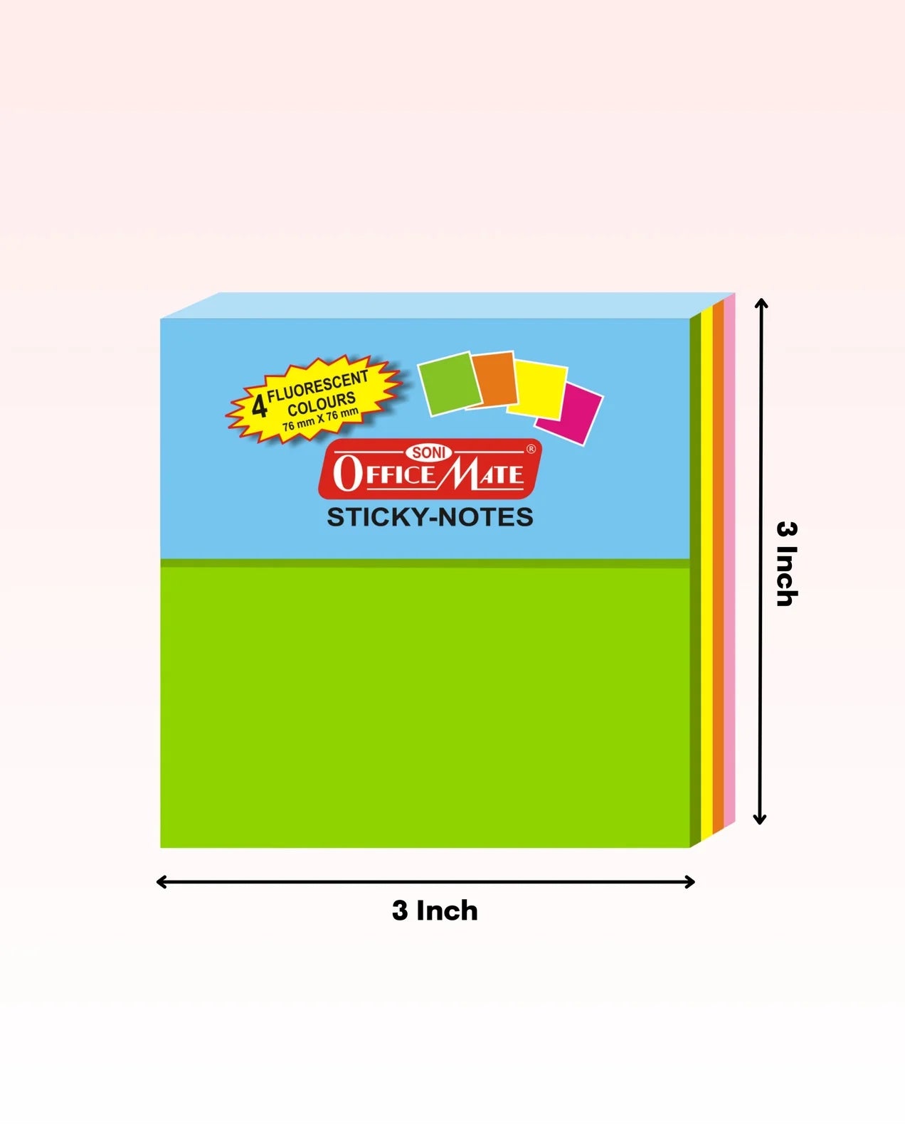 Fluorescent Sticky Note Pads Multicolor – 100 Sheets (76 x 76 x 4), Effective Note-Taking & Organizing
